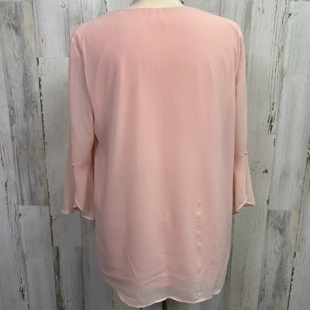 Calvin Klein Pale Pink Chiffon‎ V-Neck Bell Sleeve Blouse